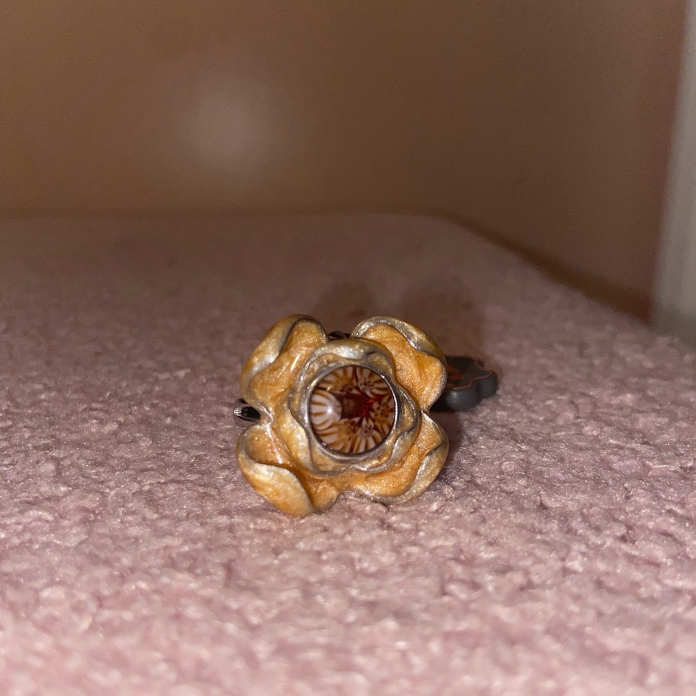 Peach Flower Statement Ring